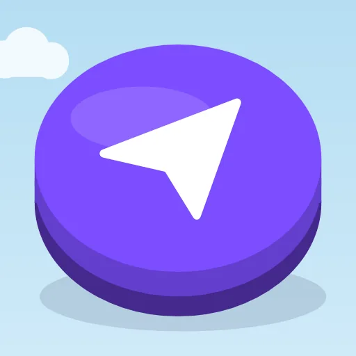 The Droppl app icon: a violet disc with a white arrow, on a sky background