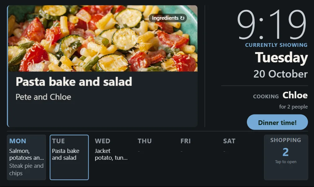 The Home Meal Planner kitchen display