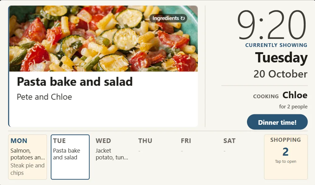 The kitchen display in its light theme