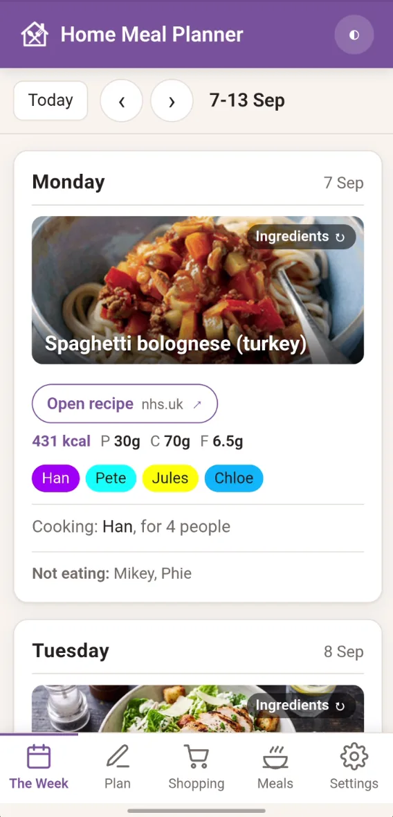 The Week: Monday’s meal with nutrition, who is eating and who is cooking